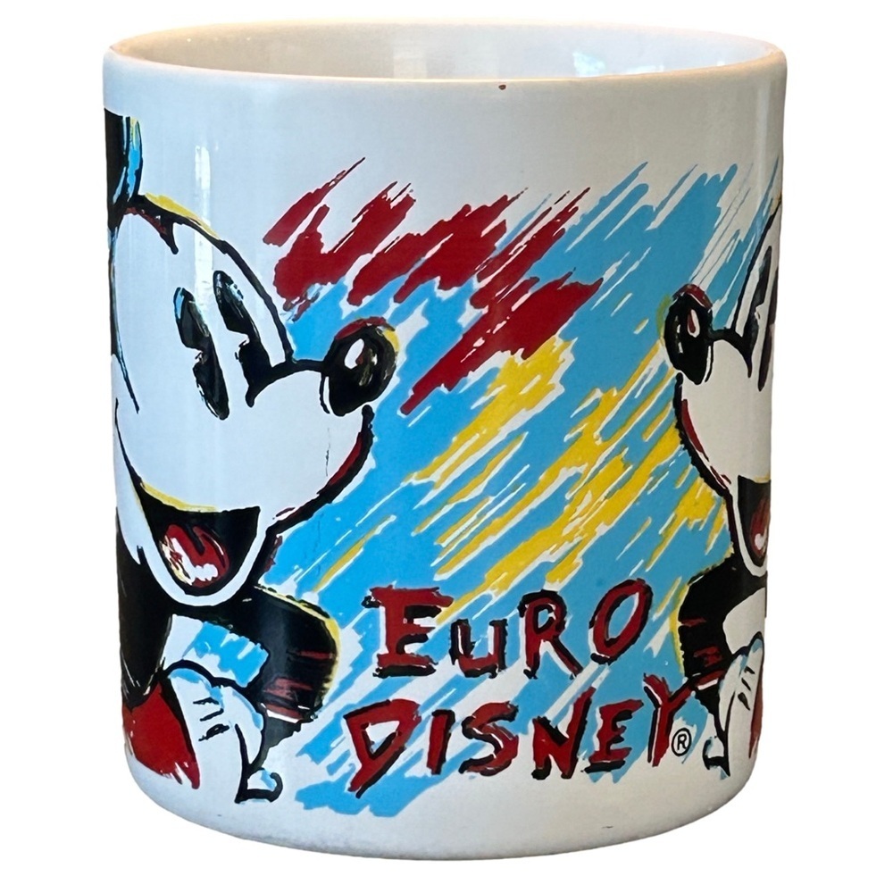 Rare VTG early 90s Euro Disney made in England Mickey Mouse colorful sketch mug